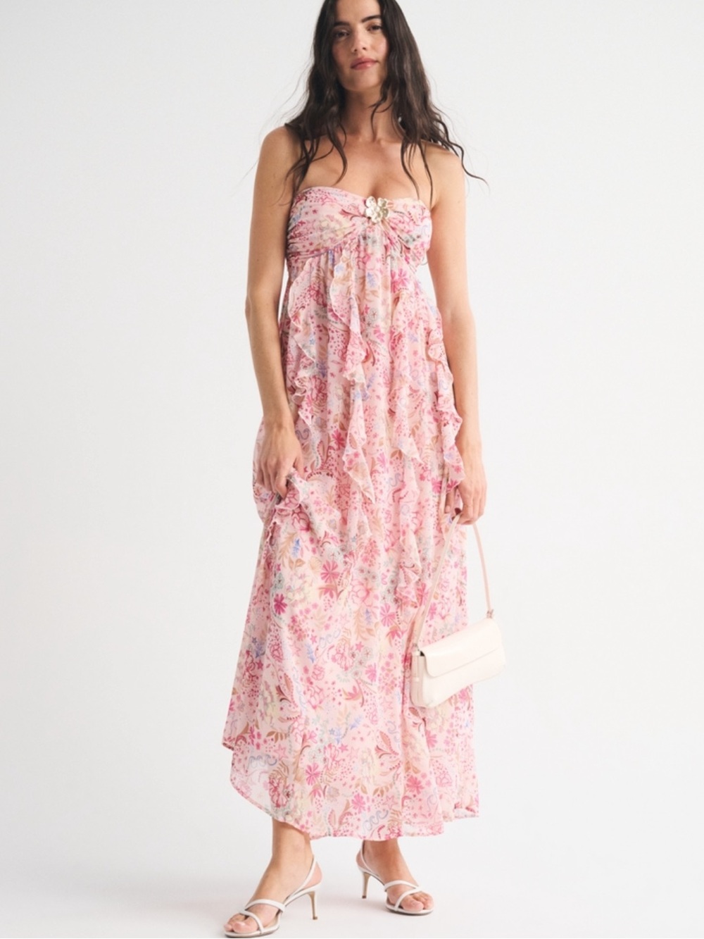 NWT Abercrombie Bra-Free Strapless Hardware Maxi Dress in Light Pink